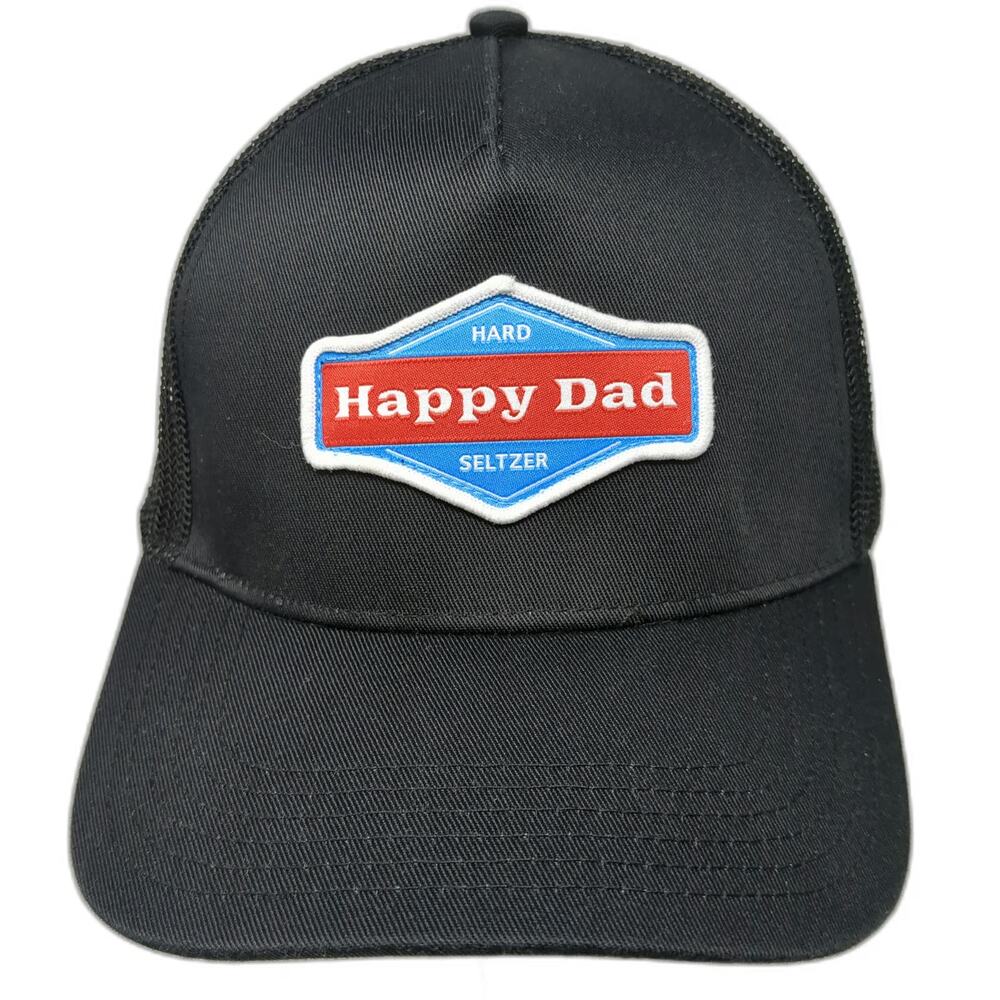 Happy Dad Trucker Hat Black One Size Hard Seltzer Patch Mesh Back Snapback